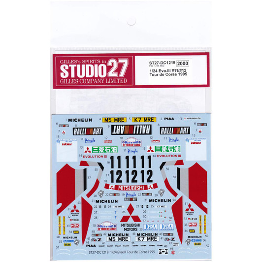 Studio27 ST27-DC1219 Lancer Evo.III #11/#12 Tour de Corse 1995 Decal for Hasegawa 1/24 Scale Studio27 ST27-DC1219 Lancer Evo.III #11/#12 Tour de Corse 1995 Decal for Hasegawa 1/24 Scale