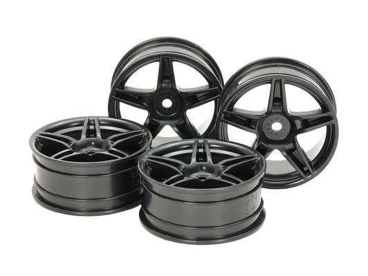 Tamiya 54853 (OP1853) 24mm Med-Narrow 5 Sp Wheels Black/Offset +2 (4pcs)