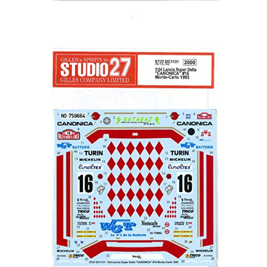 Studio27 ST27-DC1131 Lancia Super Delta `CANONICA` #16 Monte-Carlo 1993 Decal for Hasegawa 1/24