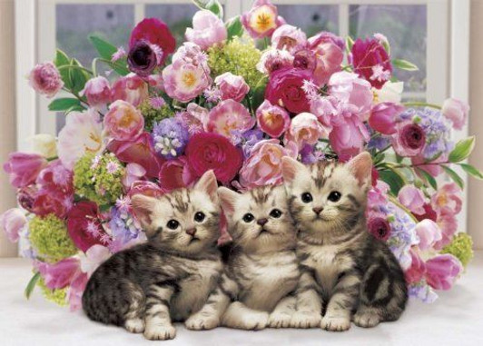 Epoch Jigsaw Puzzle 05-082 Floral Kitties (500 Pieces)