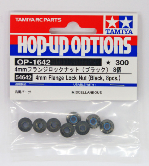 Tamiya 54642 (OP1642) 4mm Flange Lock Nut (Black/8pcs)