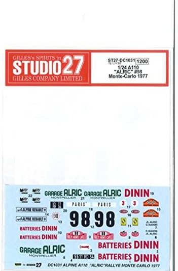 Studio27 ST27-DC1030 Alpine A110 ALRIC #98 Monte Carlo 1977 Decal For Tamiya 1/24
