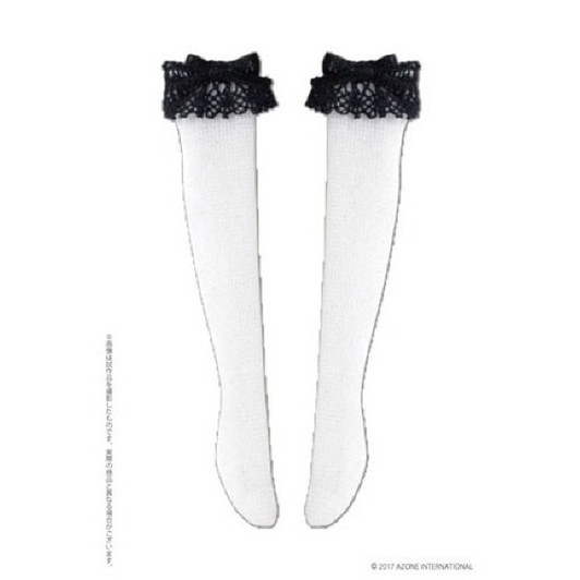 Azone PIC196-WHB 1/12 Lace Knee High Socks White x Black Lace