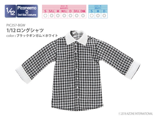 Azone PIC257-BGW 1/12 Long Shirt (Black Gingham x White) Azone PIC257-BGW 1/12 Long Shirt (Black Gingham x White)