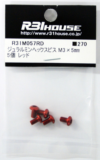 R31HOUSE R31M057RD Duralumin Hex bis M3x5 mm (Red/ 5 pcs)