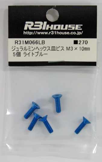 R31HOUSE R31M066LB Duralumin Hex Countersunk Screw M3x10 mm (Light Blue/5 pcs)