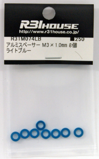 R31HOUSE R31M074LB Aluminum Spacer M3x1.0 mm (Light Blue/ 8 pcs)