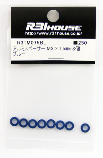 R31HOUSE R31M075BL Aluminum Spacer M3x1.5 mm (Blue/ 8 pcs)