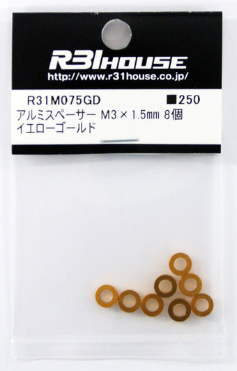 R31HOUSE R31M075GD Aluminum Spacer M3x1.5 mm (Yellow Gold/ 8 pcs)