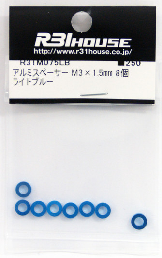 R31HOUSE R31M075LB Aluminum Spacer M3x1.5 mm (Light Blue/ 8 pcs)