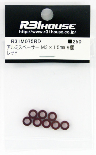 R31HOUSE R31M075RD Aluminum Spacer M3x1.5 mm (Red/ 8 pcs)
