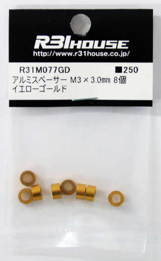 R31HOUSE R31M077GD Aluminum Spacer M3x3.0 mm (Yellow Gold/ 8 pcs)