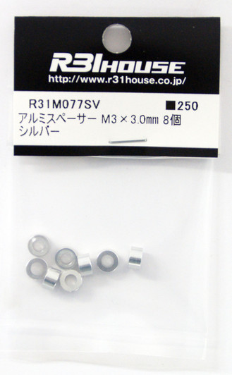 R31HOUSE R31M077SV Aluminum Spacer M3x3.0 mm (Silver/ 8 pcs)