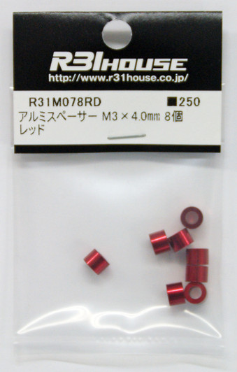 R31HOUSE R31M078RD Aluminum Spacer M3x4.0 mm (Red/ 8 pcs)
