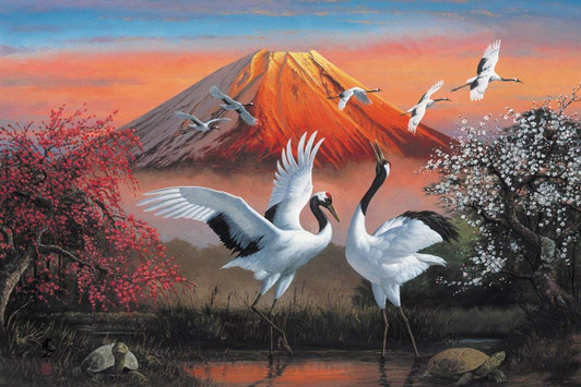 Yanoman Jigsaw Puzzle 10-1265SS Japanese Crane and Moutain Fuji (1000 Pieces)