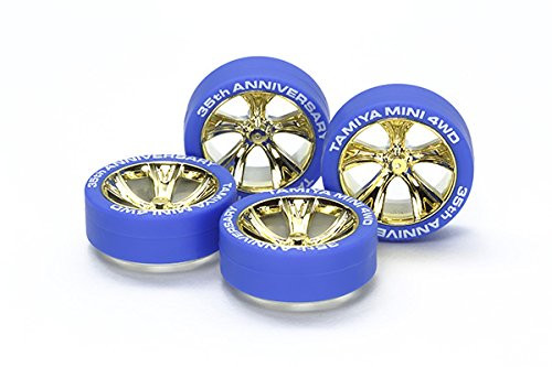 Tamiya 95098 Mini 4WD 35th Anniversary Blue Tires & Gold Plated A-Spoke Wheels