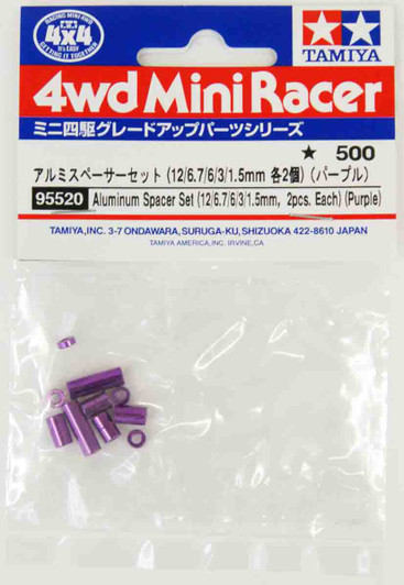 Tamiya 95520 Mini 4WD Aluminum Spacer Set (12/6.7/6/3/1.5mm, 2pcs. Each) Purple