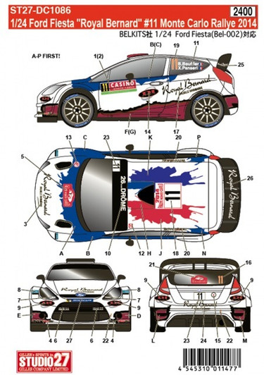Studio27 ST27-DC1086 Ford Fiesta Royal Bernard #11 Monte Carlo 2014 Decals for Belkits 1/24 (11477)