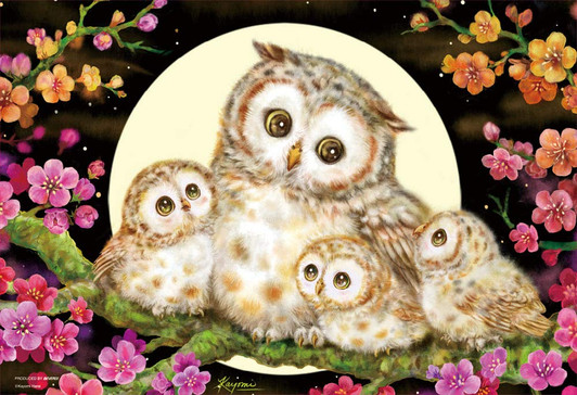 Beverly Jigsaw Puzzle M81-592 Kayomi Harai Owl Family and Flowers (1000 S-Pieces)