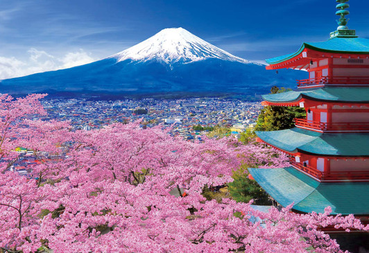 Epoch Jigsaw Puzzle 25-195s Fuji in Spring with Five-storied Pagoda Yamanashi Japan (300 Pieces)