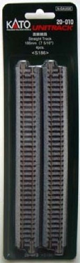 Kato 20-010 186mm (7 5/16') Straight Track S186  (4 pieces) (N Scale)