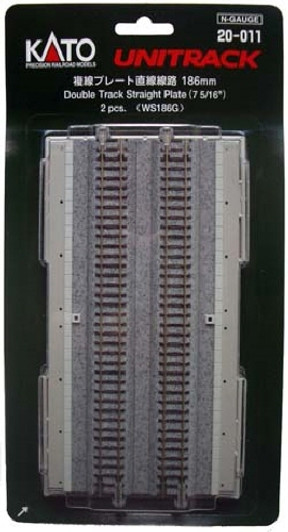 Kato 20-011 186mm (7 5/16') Double Track Plate Straight Track WS186G (N scale)
