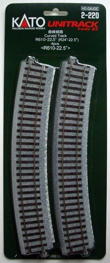 Kato 2-220 610mm (24') Radius 22.5・ｾ・・ｽｺ Curve Track R610-22.5  (4 pcs.) (HO scale)