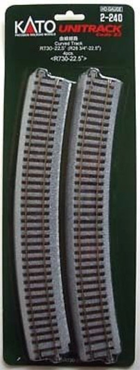 Kato 2-240 730mm (28 3/4') Radius 22.5・ｾ・・ｽｺ Curve Track R730-22.5 (4 pcs) (HO scale)
