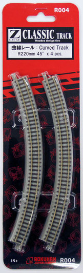Rokuhan R004 R220mm 45・ｾ・・ｽｺ Curved Track 4 pcs. (1/220 Z Scale)