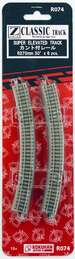 Rokuhan R074 R270mm 30・ｹ・・ｽｻ・ｹｧ・・・・ｽｽ・ｽｽ・・ｻ・ｽｺ Curved Super Elevated Track 6 pcs. (1/220 Z Scale)