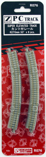 Rokuhan R076 R270mm 30・・ｻ・・・・ｽｽ・ｽｺ Curved Super Elevated Track 6 pcs. (1/220 Z Scale)