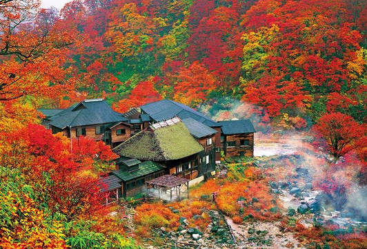 Beverly Jigsaw Puzzle Autumn Leaves Nyuto Onsen In Akita Japan (1000 Pieces)