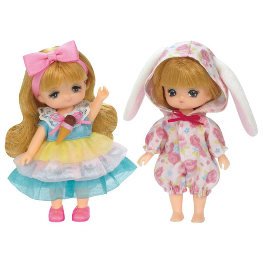 Takara Tomy Licca Doll Miki-chan & Maki-chan Dress Set Bunny Pajamas and Ice Cream Dress