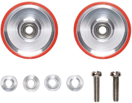 Tamiya 95580 Mini 4WD Aluminum Ball-Race Rollers (Dish Type) w/Plastic Rings (Red)