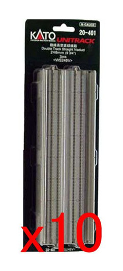 10x Kato 20-401 Double Track Straight Viaduct 248mm (9 3/4') WS248V (2pcs.) (N scale)