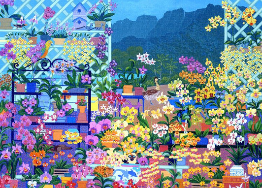 Tenyo TPG-1000-619 Jigsaw Puzzle Orchid House in Hawaii by Rosalie Prussing (Pure White) (1000 S-Pieces)