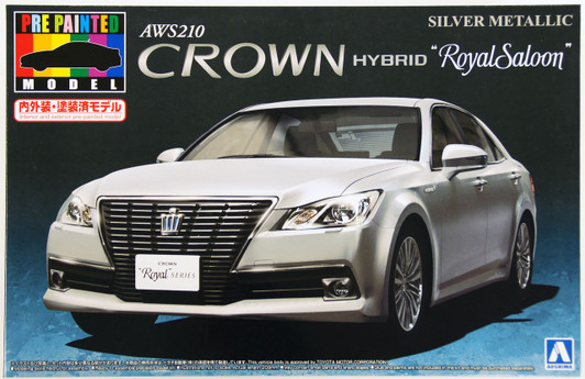 Aoshima 08492 AWS210 Toyota Crown Hybrid Royal Saloon G 2012 Silver Metallic 1/24 Scale Kit (Pre-painted Model)