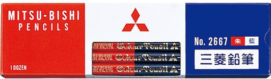 Mitsubishi Pencil Red and Blue (Vermilion and Indigo) Round Body Pencil 2667 (1 Dozen)