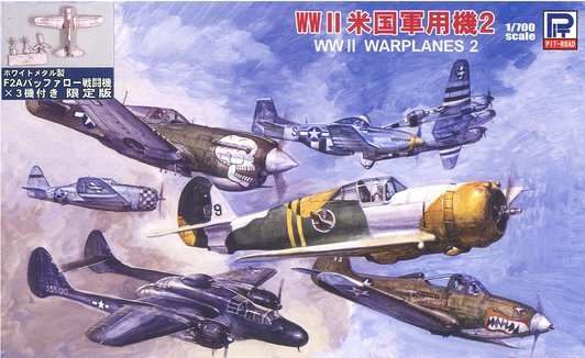 Pit-Road 1/700 WWII US Military Aircraft Set 2 with 3 Special Metal F2A Buffalo Plastic Model