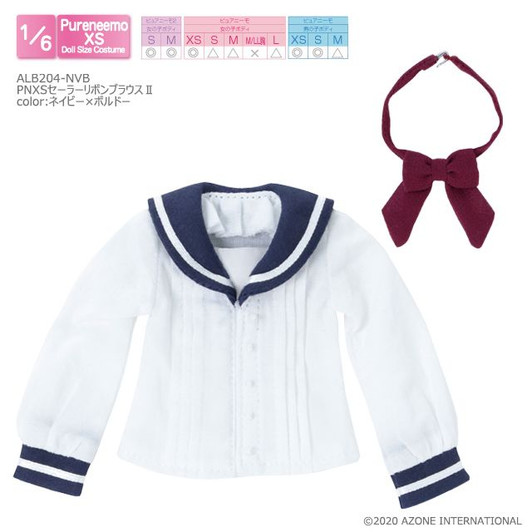 Azone ALB204-NVB 1/6 Pure Neemo XS Sailor Ribbon Blouse 2 (Navy & Bordeaux)