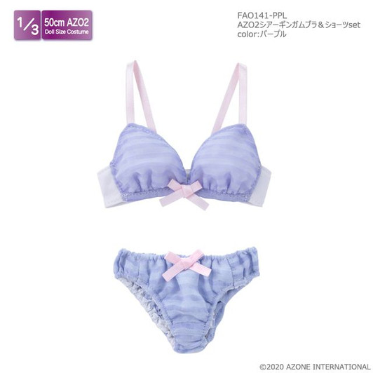 Azone FAO141-PPL 1/3 Azo2 Sheer Gingham Bra & Panty Set (Purple)