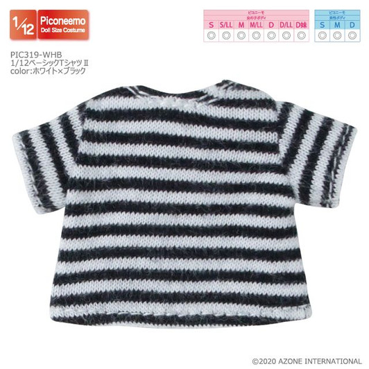 Azone PIC319-WHB 1/12 Picco Neemo Basic T Shirt 2 (White & Black)