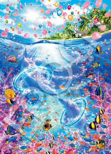 Epoch 07-725s Jigsaw Puzzle Lassen Dolphins in Love (Glow in the Dark) (500 Pieces)