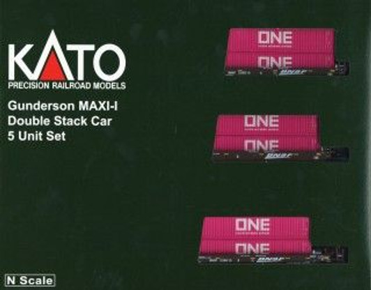 Kato 106-6194 MAXI-I BNSF Swoosh Logo #238615 ONE (Magenta) w/Containers 5 Car Set (N scale)