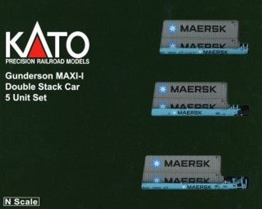 Kato 106-6198 Gunderson MAXI-I Double Stack Car MAERSK #100029 w/MAERSK Containers 5 Car Set (N scale)