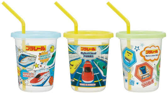 Skater Plarail Shinkansen Plastic Tumbler Set (3 pcs) 320ml With Straw