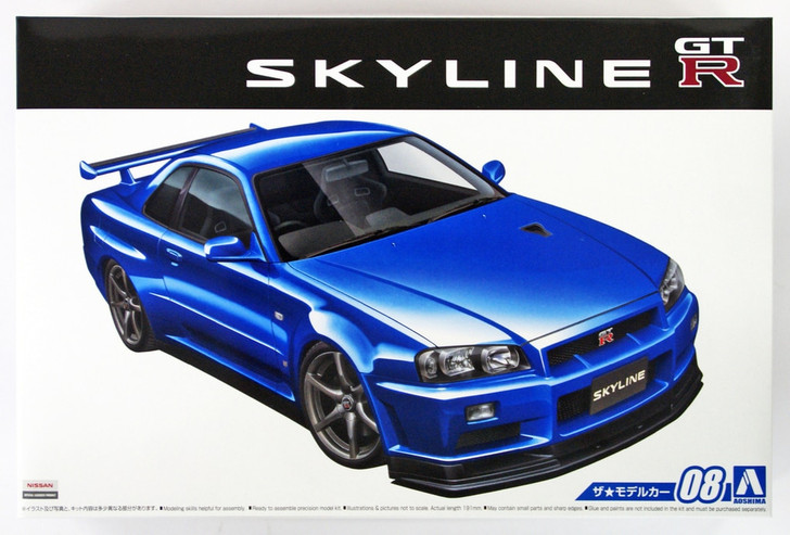Aoshima 51597 The Model Car 08 NISSAN BNR34 SKYLINE GT-R V-spec II '02 1/24 Scale Kit (4905083051597)