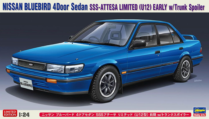 Hasegawa 1/24 Nissan Bluebird 4Door Sedan SSS Attesa Limited U12 Early  Model w/Trunk Spoiler Plastic Model