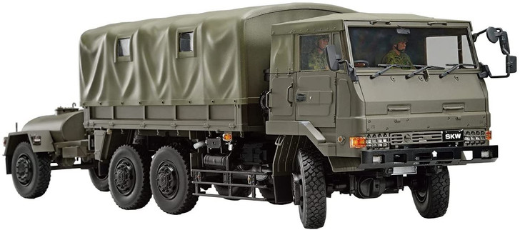 Aoshima Military Model Kit 1/35 3 1/2t truck (SKW-476) w /Outdoor cooker No. 1 (22-Kai) and 1t water tank trailer Plastic Model