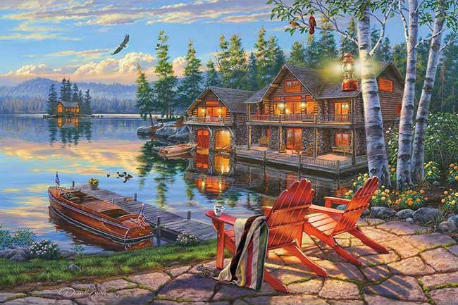 Appleone 1000-873 Jigsaw Puzzle Loon Lake by Darrell Bush (1000 Pieces)